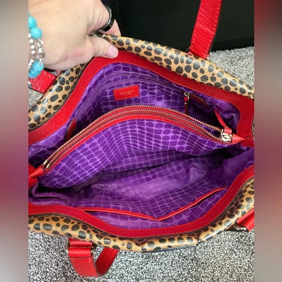 Kate Spade Red and Brown Leopard Print Tote - Picture 3 of 5